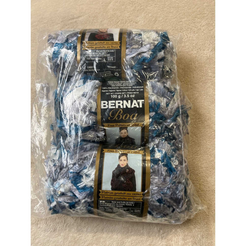 Bernat Boa Yarn 3 Skeins Lot Bulky 5 Blue Grey 46102 Eyelash  100g 3.5oz 129yd